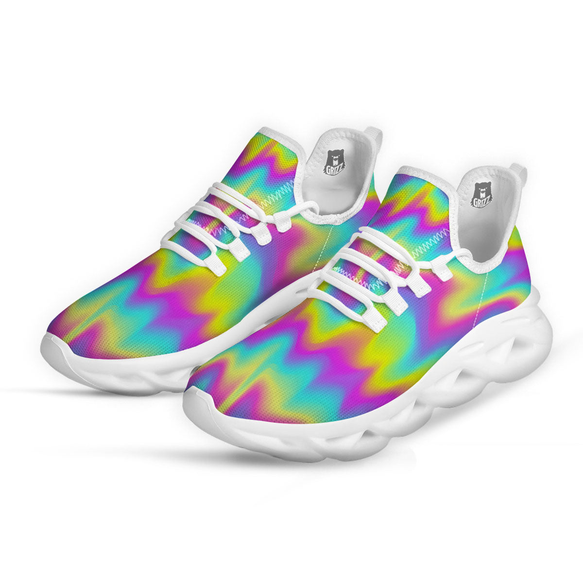 Flow Rainbow Print Pattern White Running Shoes-grizzshop