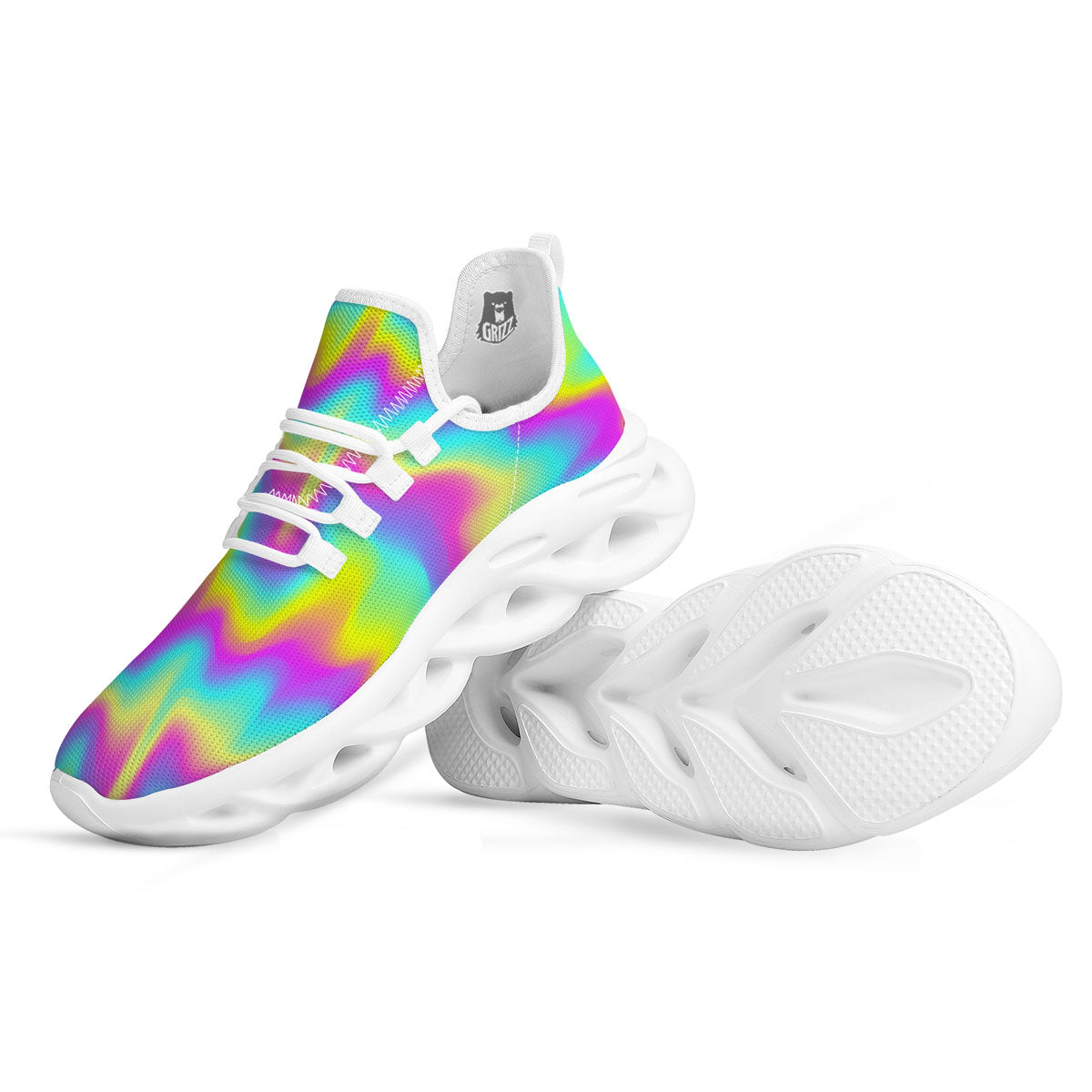 Flow Rainbow Print Pattern White Running Shoes-grizzshop