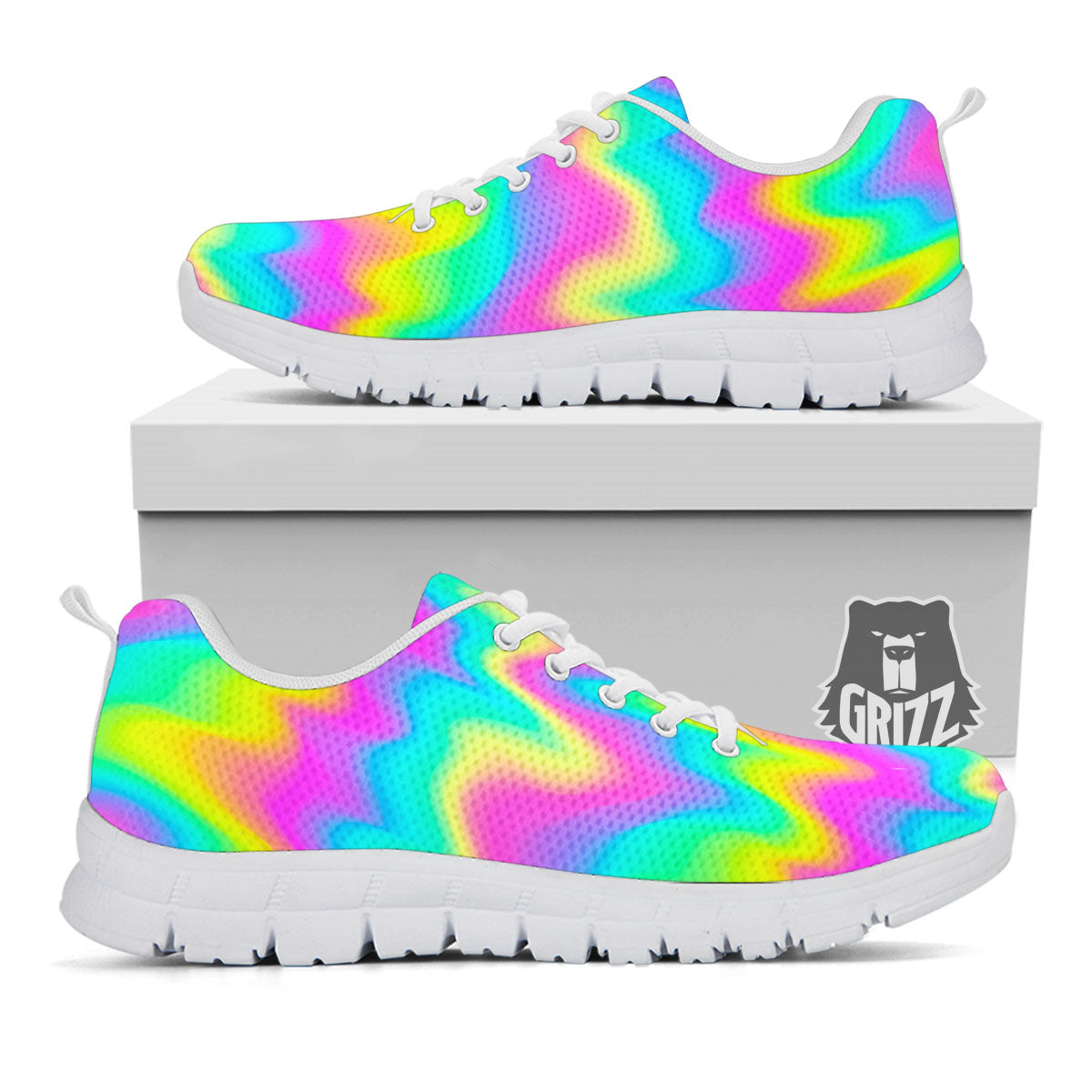 Flow Rainbow Print Pattern White Sneaker-grizzshop