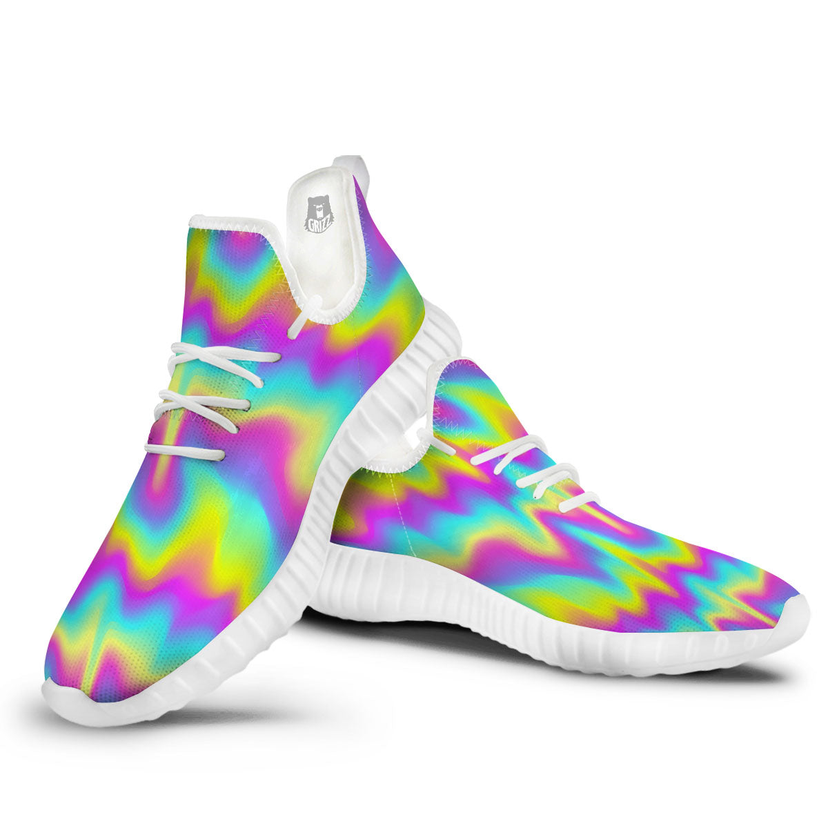 Flow Rainbow Print Pattern White Walking Shoes-grizzshop