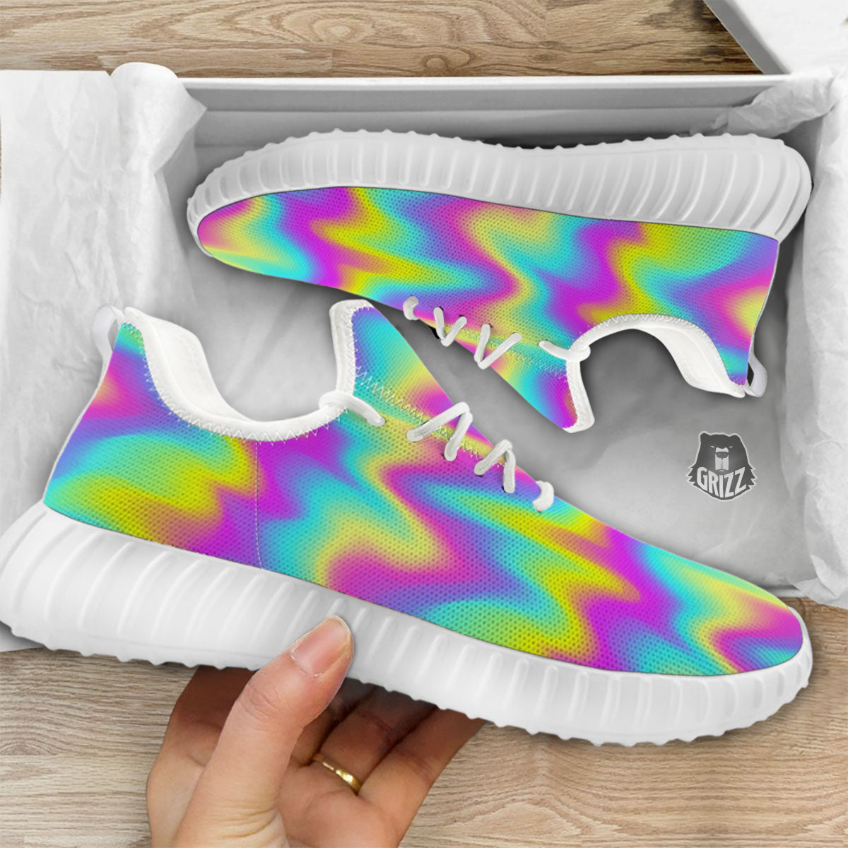 Flow Rainbow Print Pattern White Walking Shoes-grizzshop