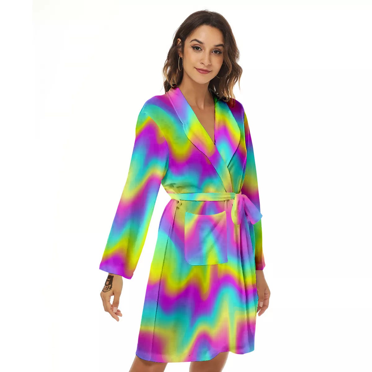 Flow Rainbow Print Pattern Women's Robe-grizzshop