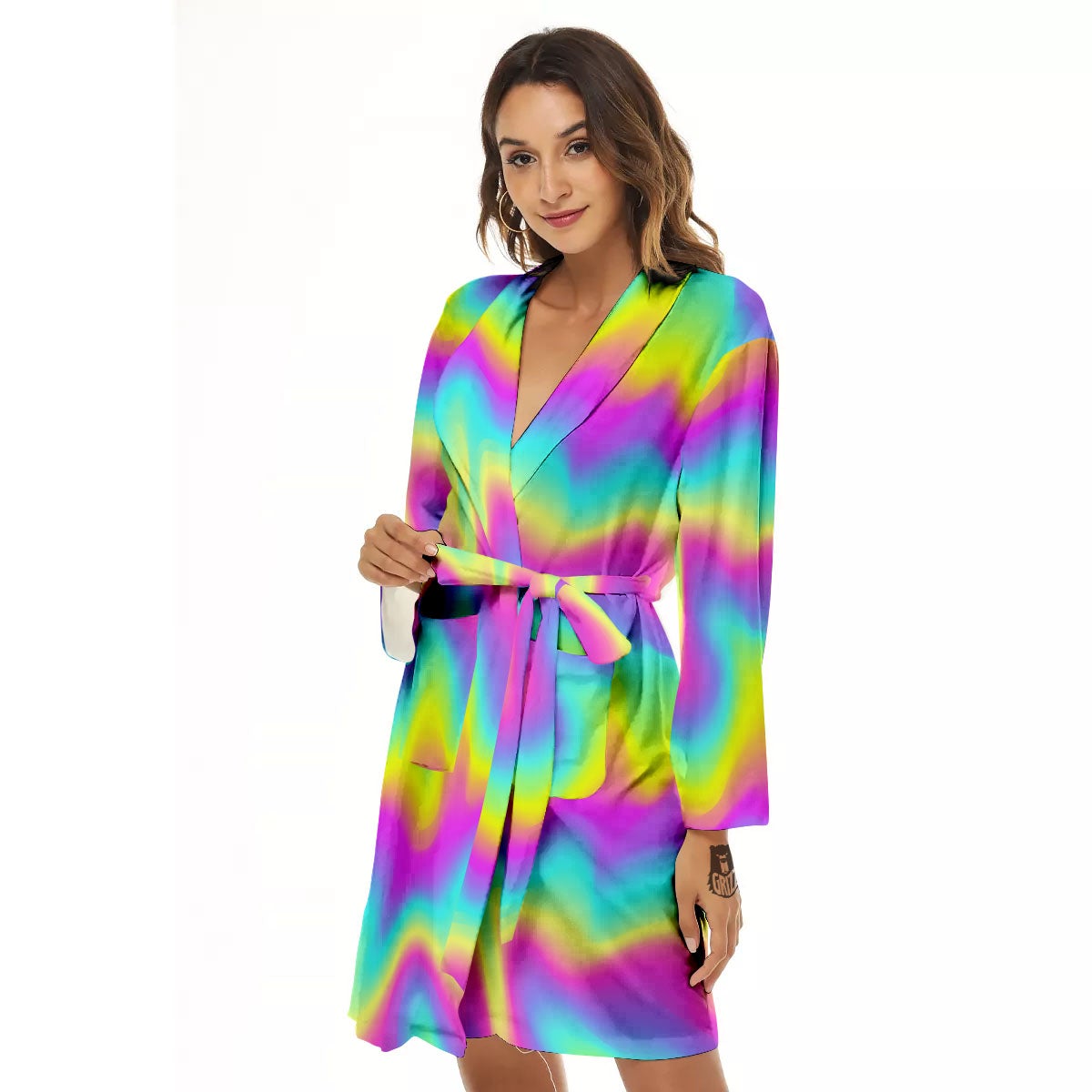 Flow Rainbow Print Pattern Women's Robe-grizzshop