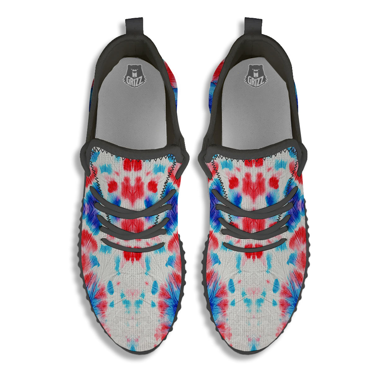 Flower Abstract Mark Red And Blue Print Black Walking Shoes-grizzshop