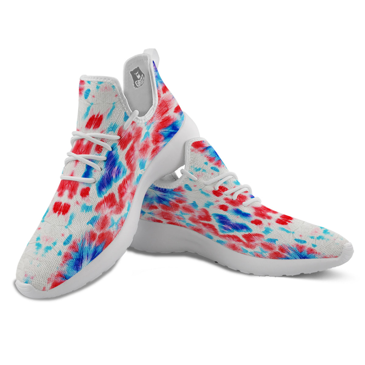 Flower Abstract Mark Red And Blue Print White Athletic Shoes-grizzshop