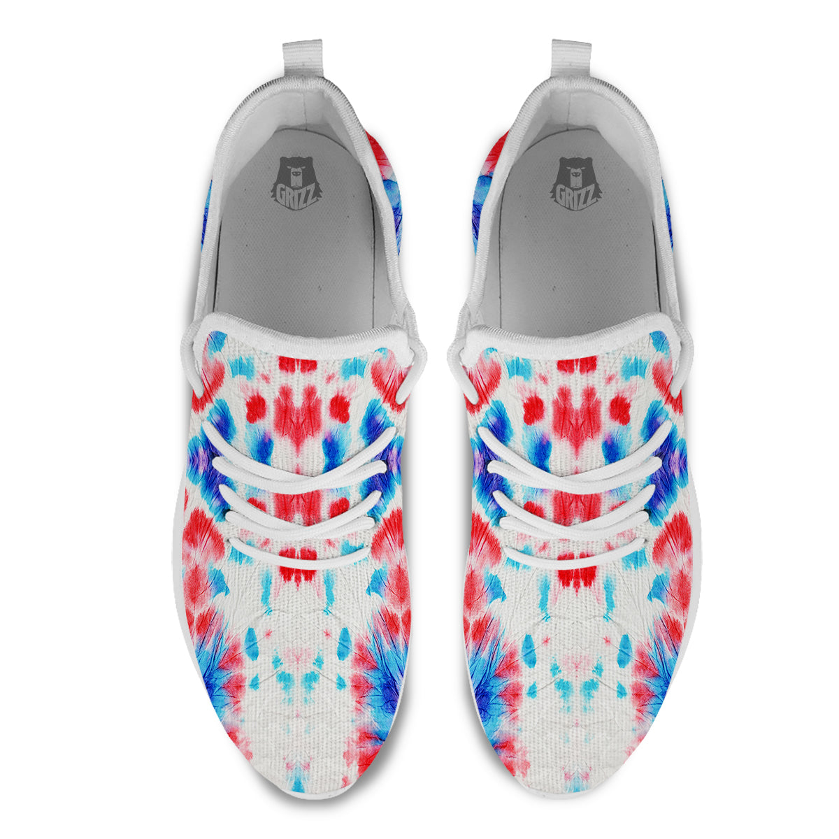 Flower Abstract Mark Red And Blue Print White Athletic Shoes-grizzshop