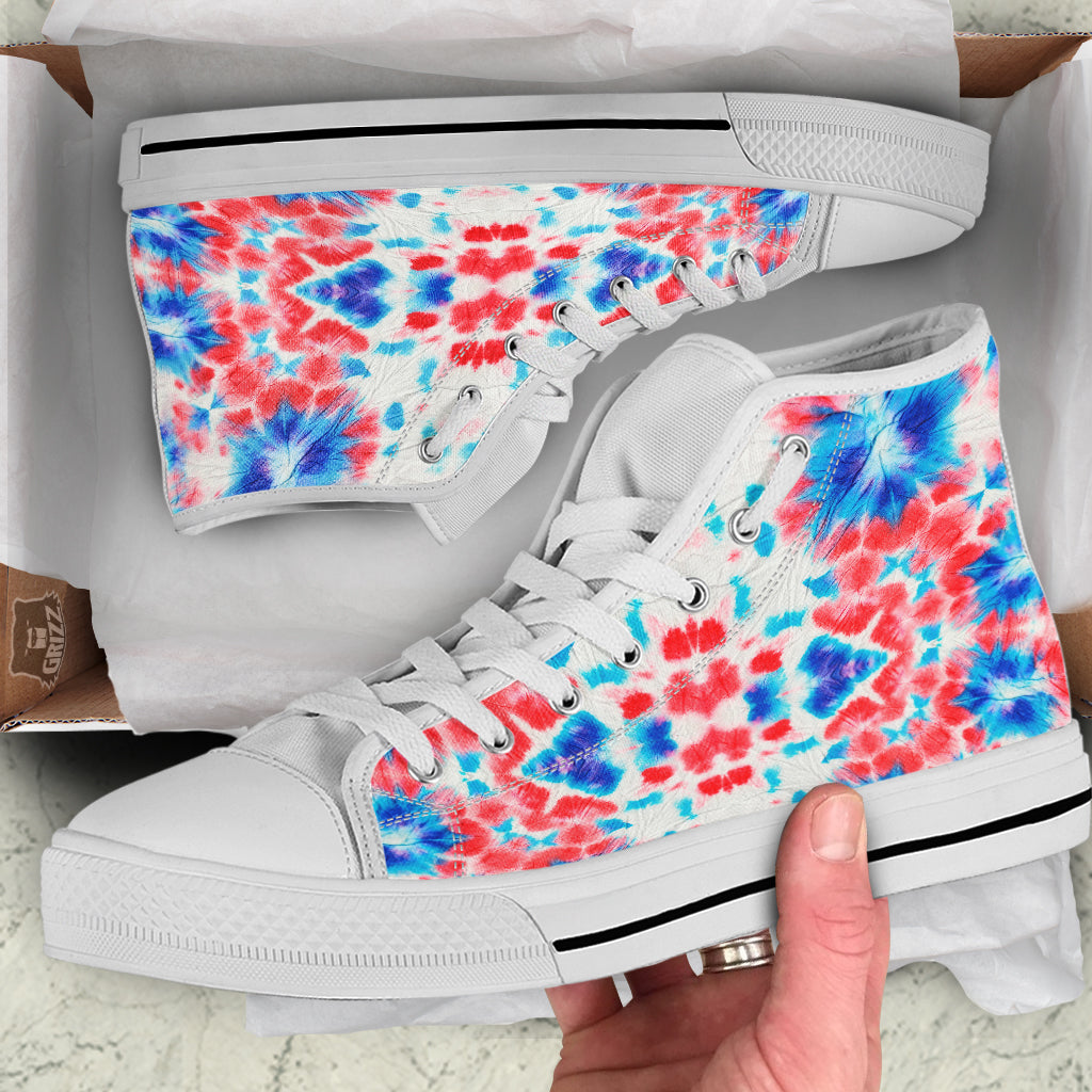 Flower Abstract Mark Red And Blue Print White High Top Shoes-grizzshop