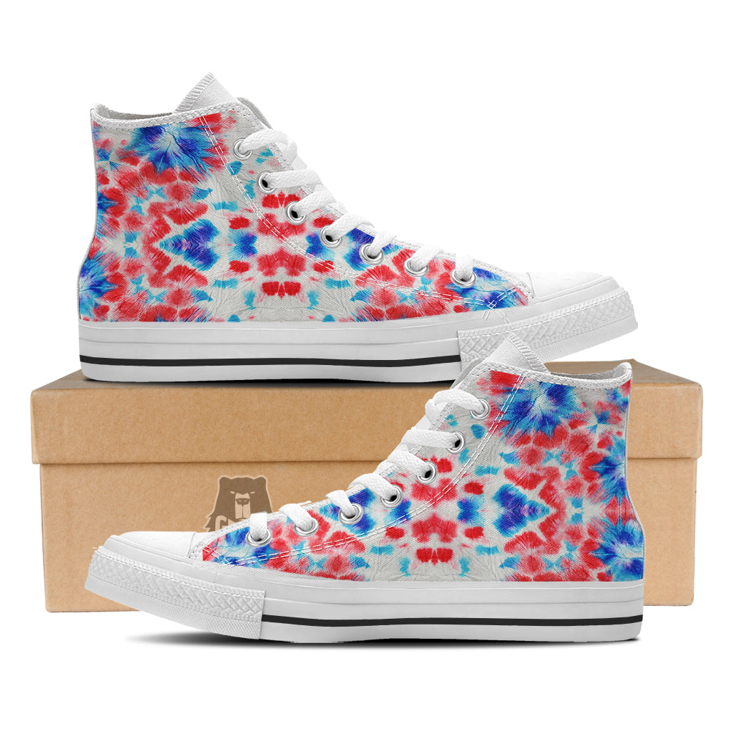 Flower Abstract Mark Red And Blue Print White High Top Shoes-grizzshop