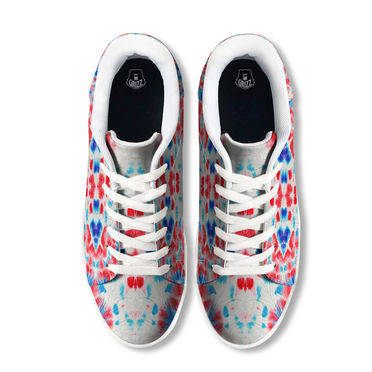 Flower Abstract Mark Red And Blue Print White Low Top Sneakers-grizzshop