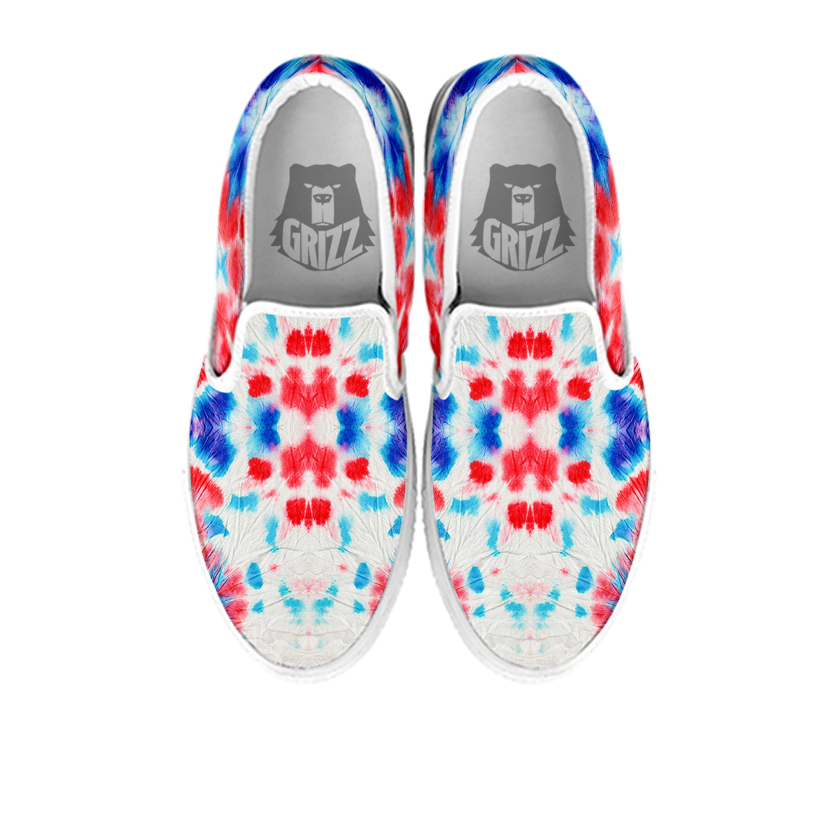 Flower Abstract Mark Red And Blue Print White Slip On Shoes-grizzshop
