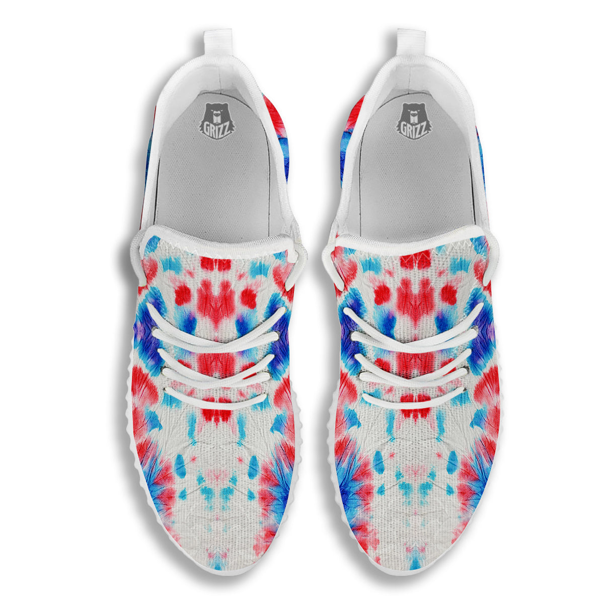 Flower Abstract Mark Red And Blue Print White Walking Shoes-grizzshop