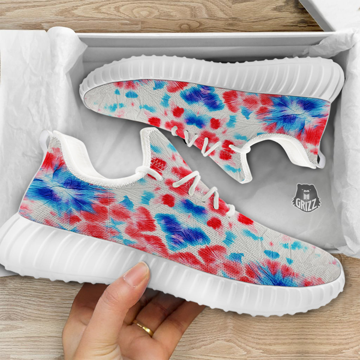 Flower Abstract Mark Red And Blue Print White Walking Shoes-grizzshop