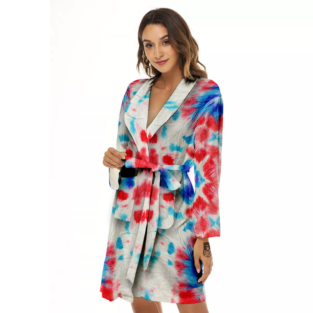 Flower Abstract Mark Red And Blue Print Women's Robe-grizzshop