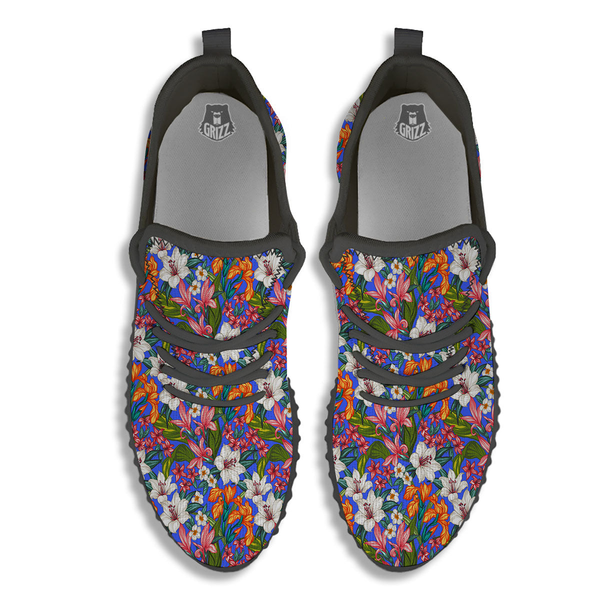 Flower Aloha Hawaiian Print Black Walking Shoes-grizzshop