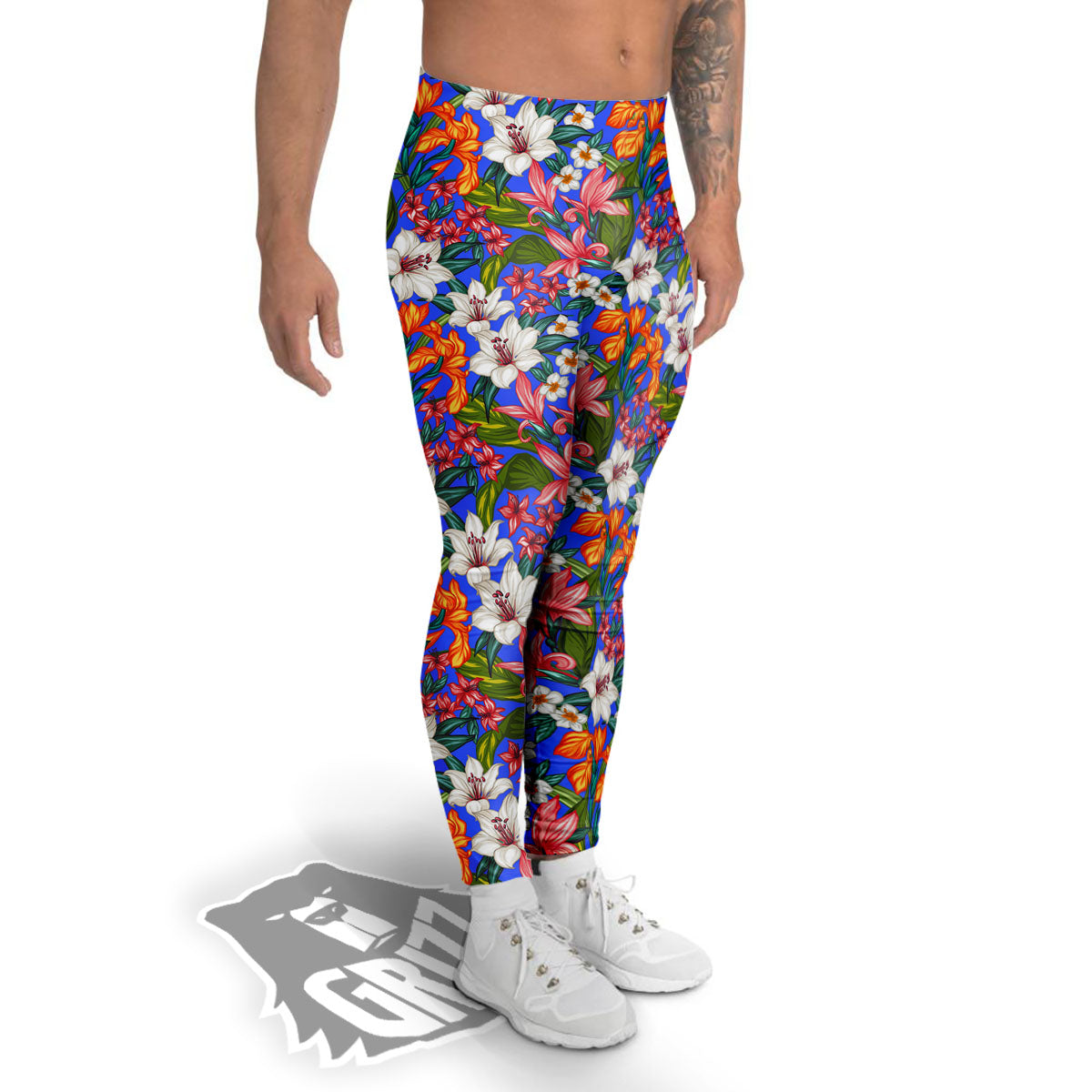 Flower Aloha Hawaiian Print Men's Leggings-grizzshop