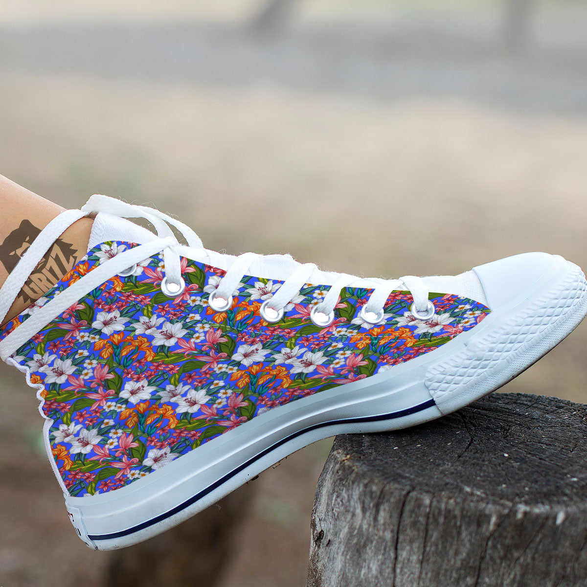 Flower Aloha Hawaiian Print White High Top Shoes-grizzshop
