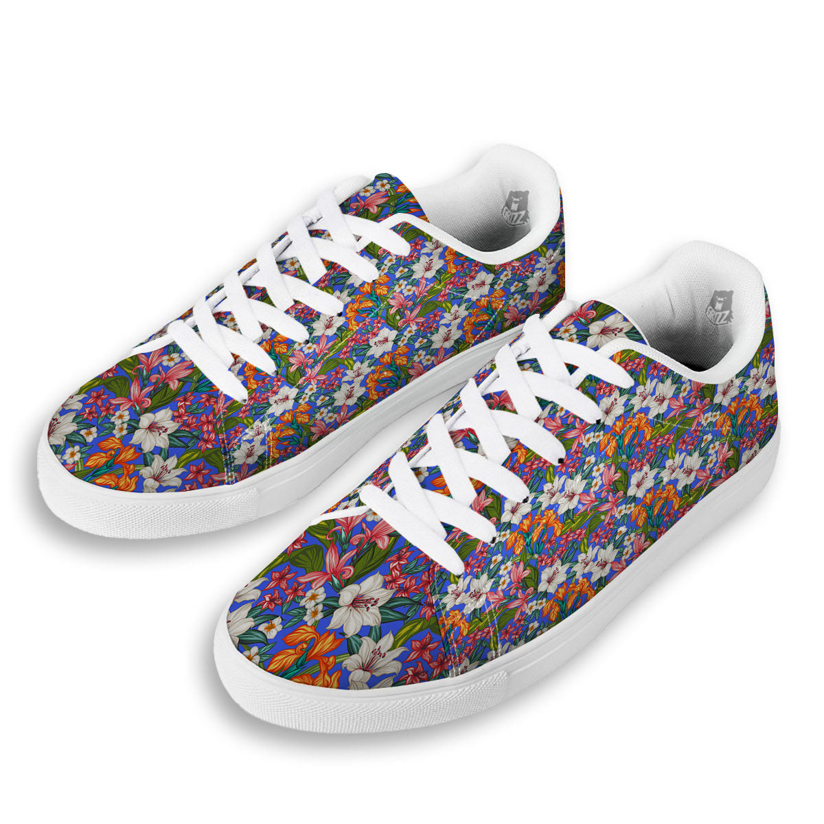 Flower Aloha Hawaiian Print White Low Top Sneakers-grizzshop