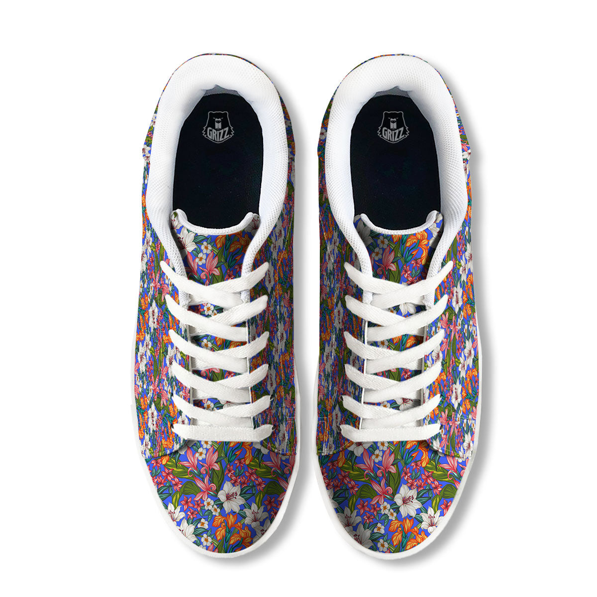 Flower Aloha Hawaiian Print White Low Top Sneakers-grizzshop