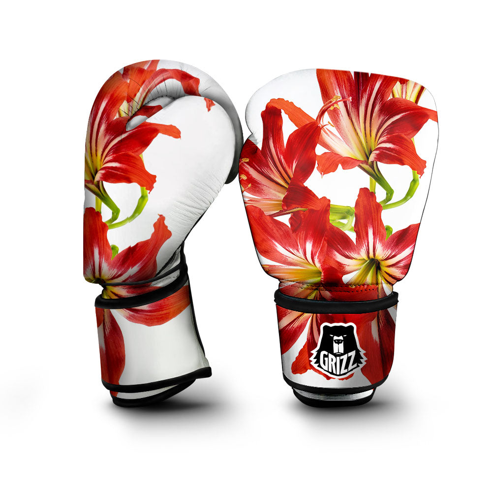 Flower Amaryllis Print Boxing Gloves-grizzshop