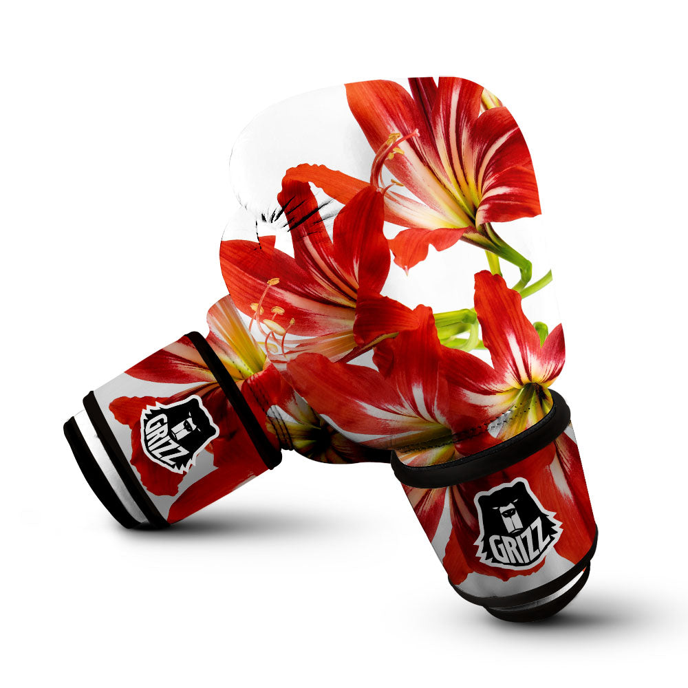 Flower Amaryllis Print Boxing Gloves-grizzshop