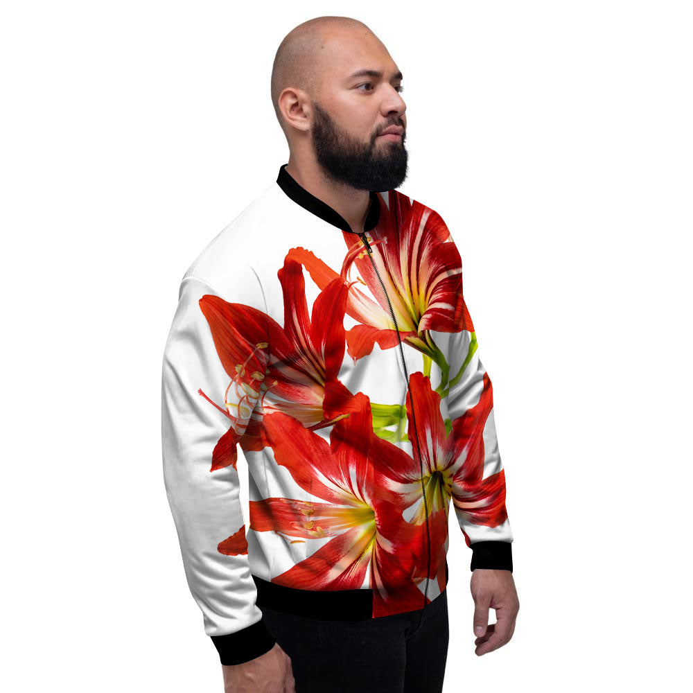 Flower Amaryllis Print Men's Bomber Jacket-grizzshop