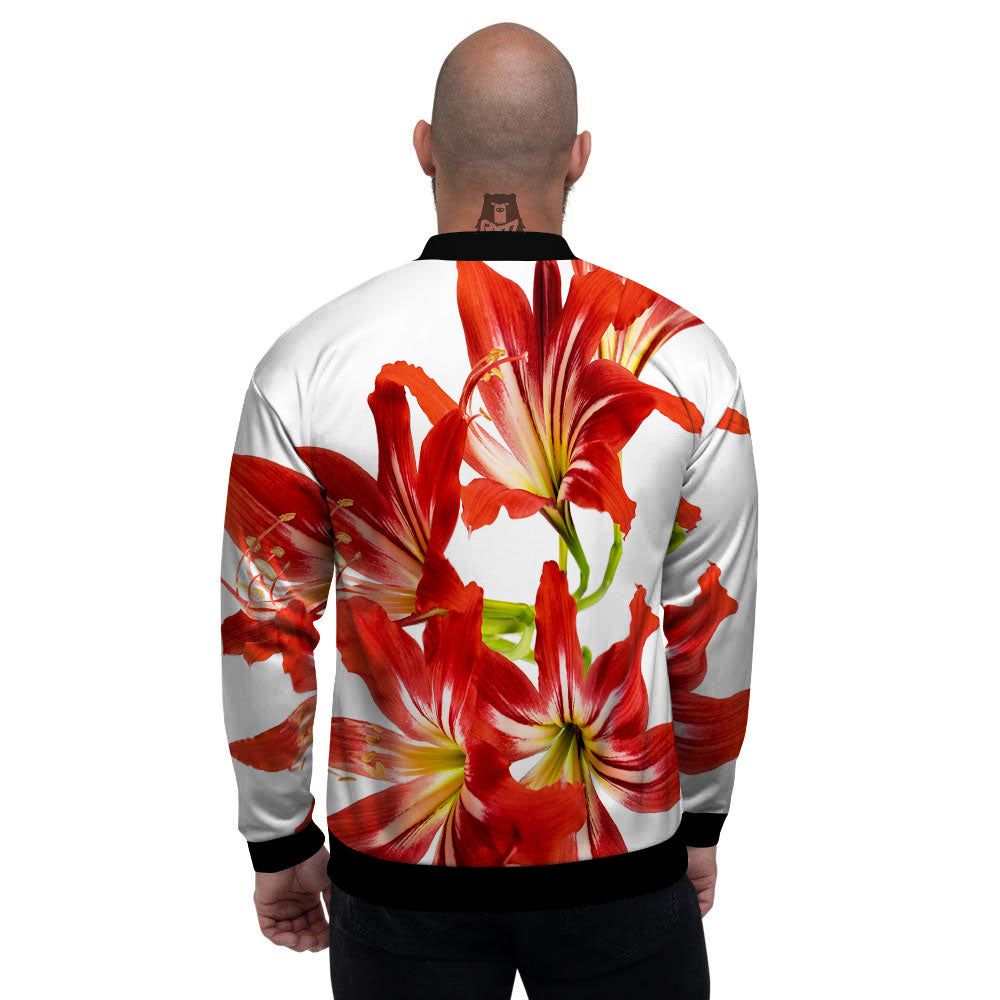 Flower Amaryllis Print Men's Bomber Jacket-grizzshop