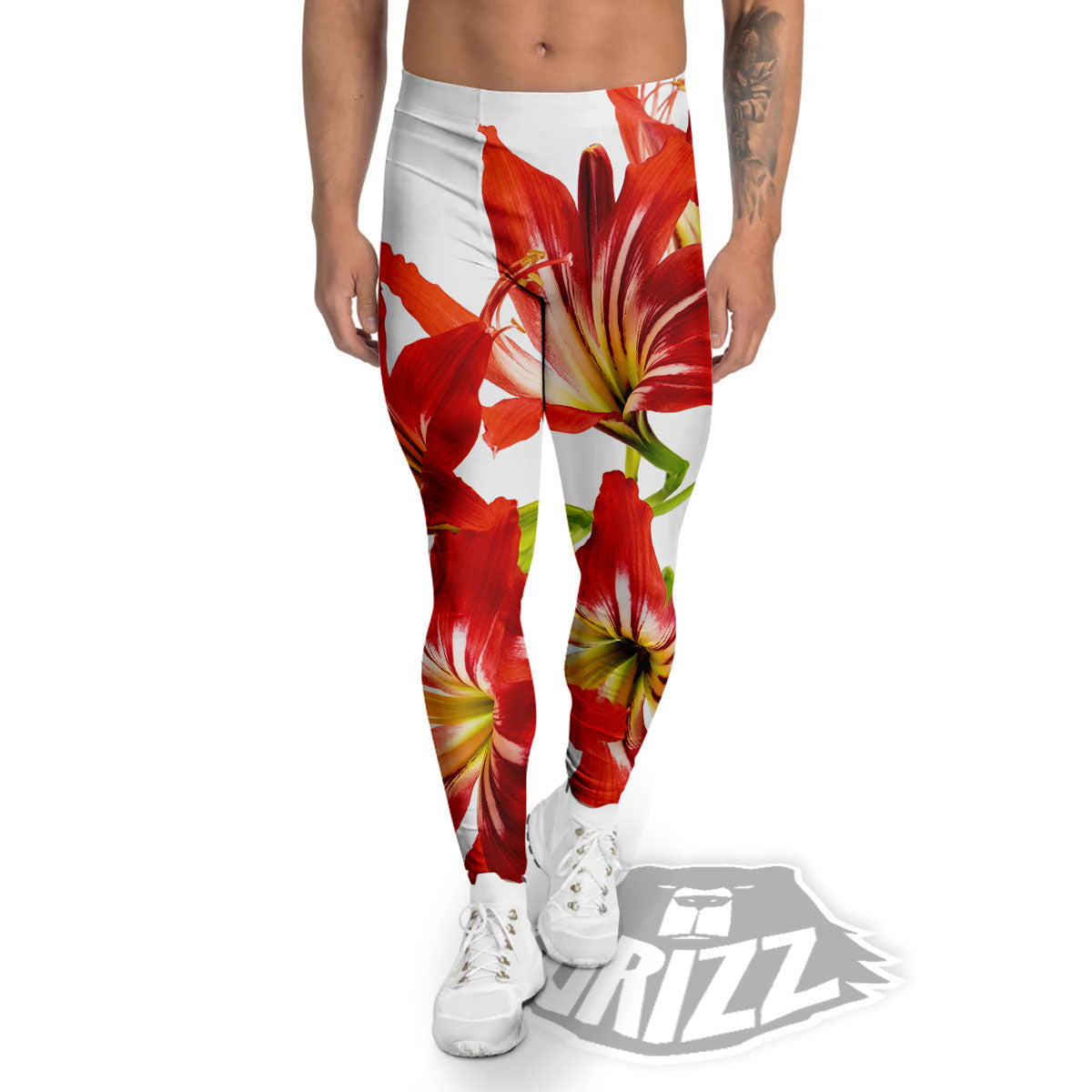 Flower Amaryllis Print Men's Leggings-grizzshop