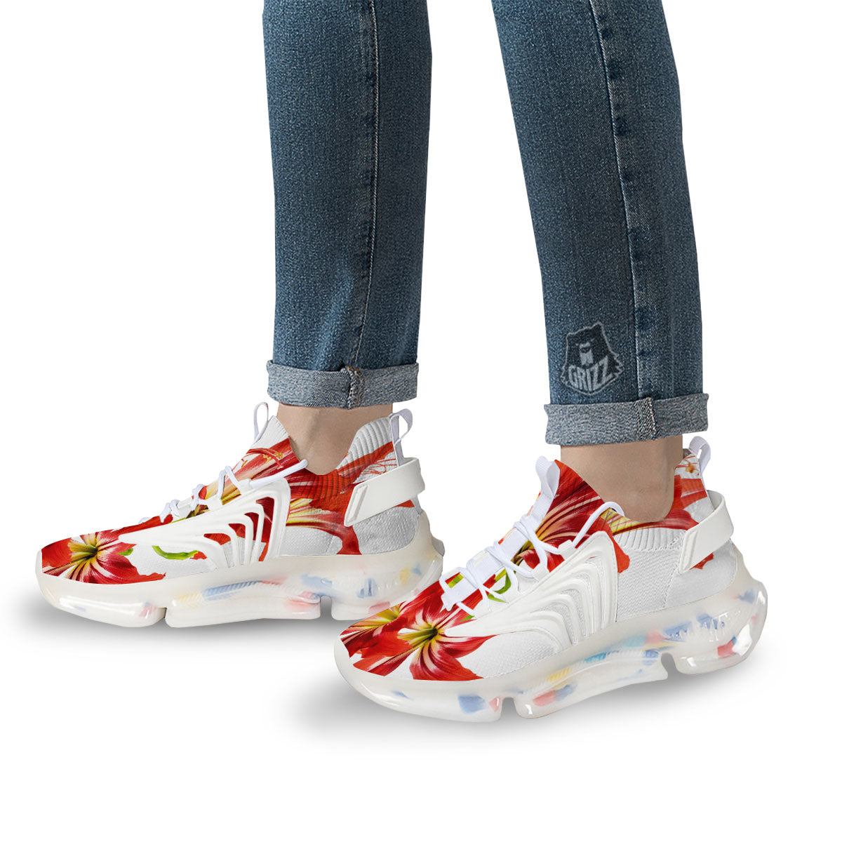 Flower Amaryllis Print White Gym Shoes-grizzshop