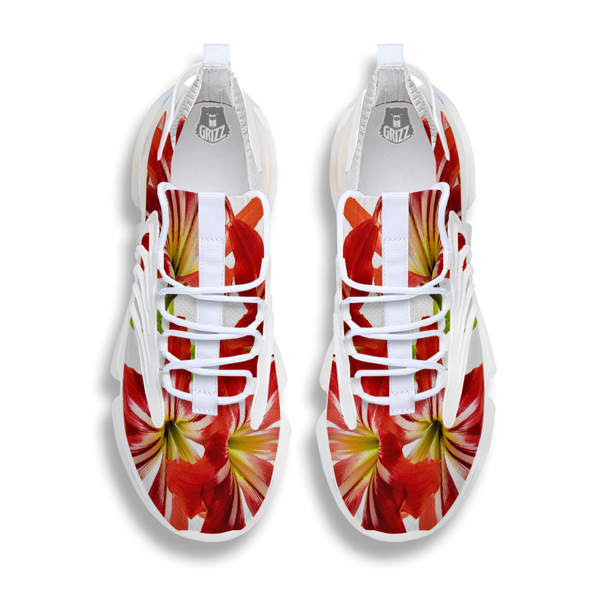 Flower Amaryllis Print White Gym Shoes-grizzshop