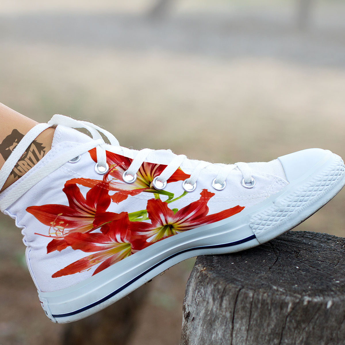 Flower Amaryllis Print White High Top Shoes-grizzshop