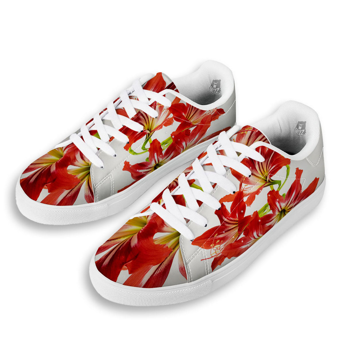 Flower Amaryllis Print White Low Top Sneakers-grizzshop