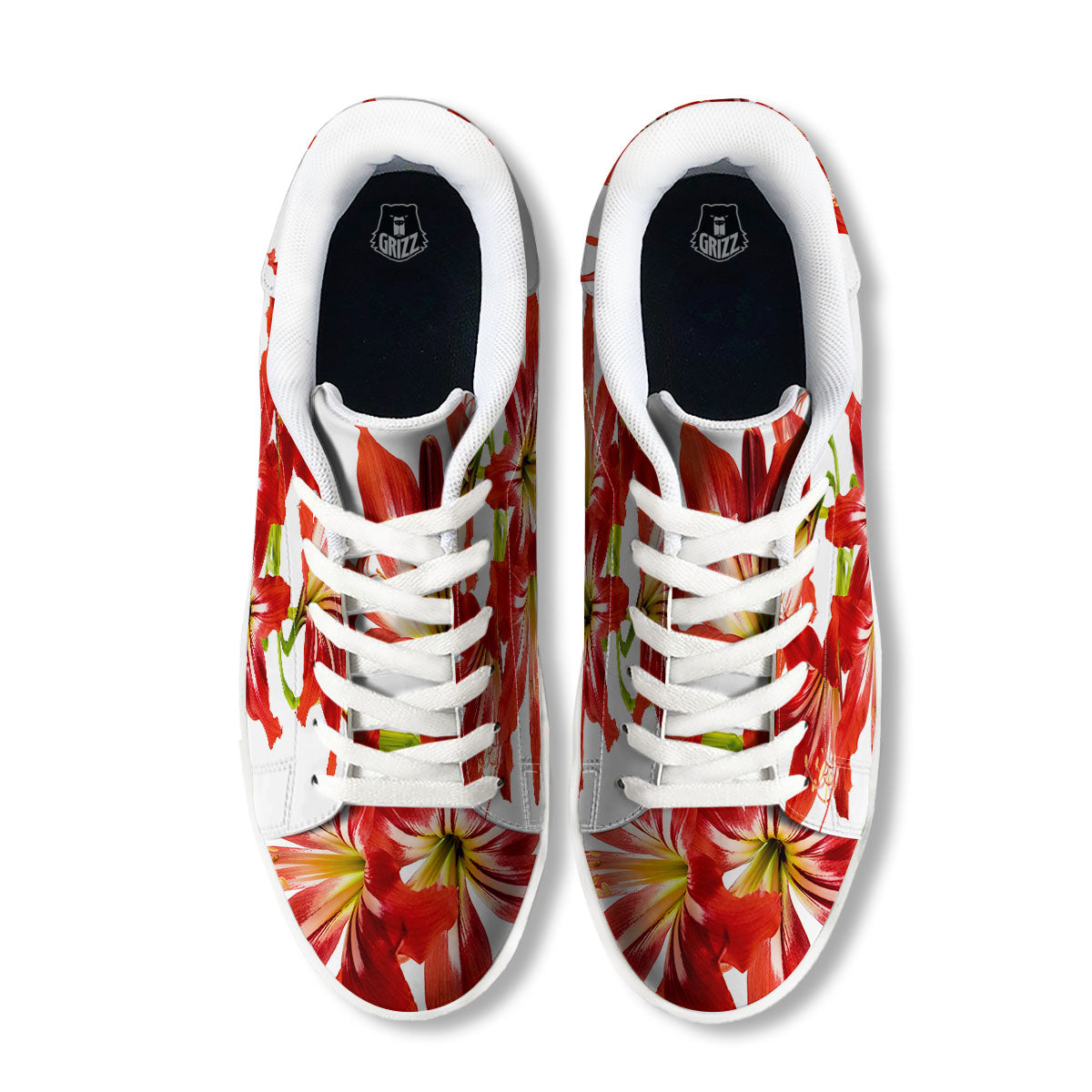 Flower Amaryllis Print White Low Top Sneakers-grizzshop