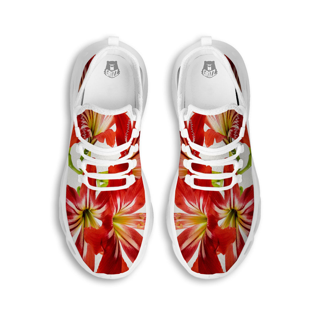 Flower Amaryllis Print White Running Shoes-grizzshop