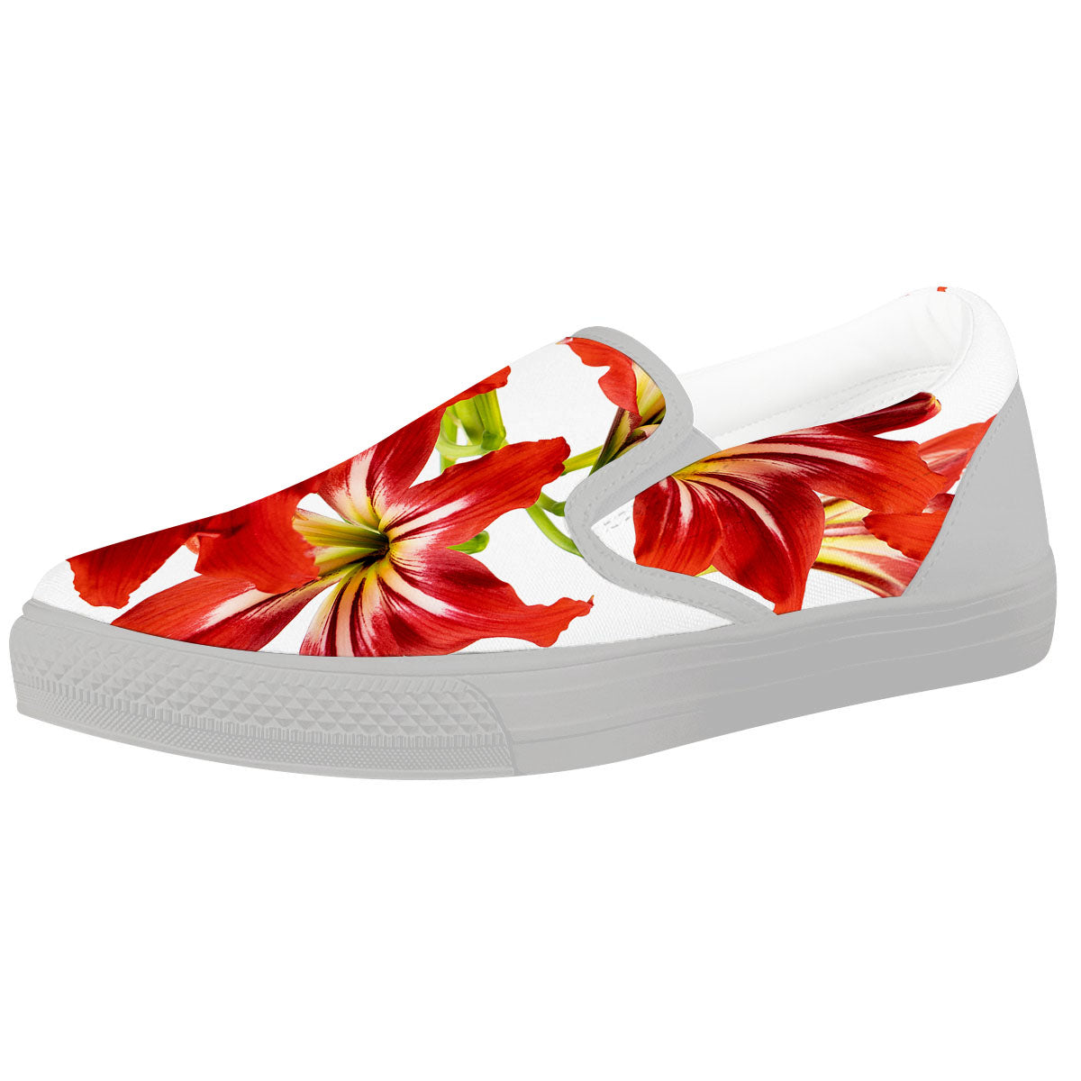 Flower Amaryllis Print White Slip On Shoes-grizzshop