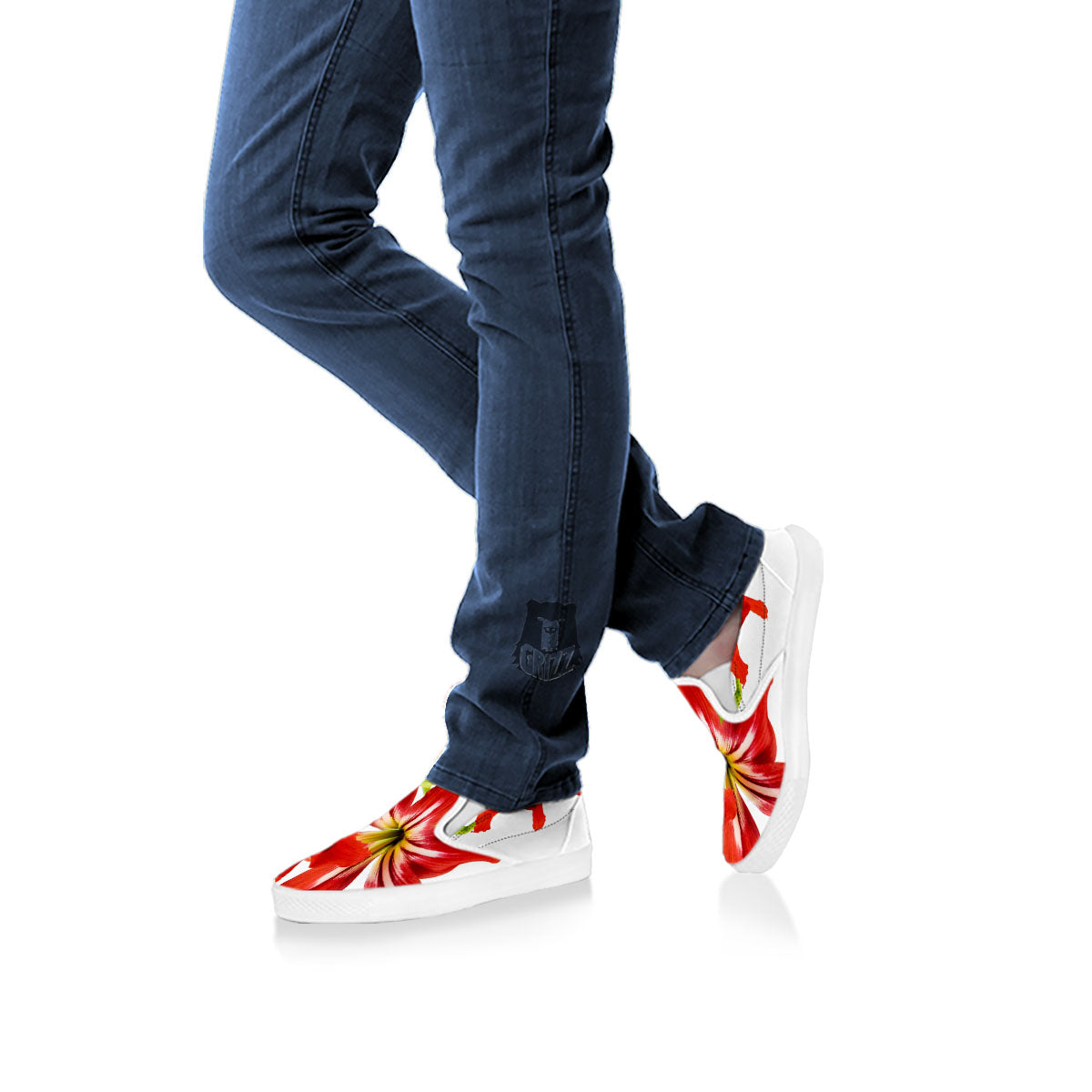 Flower Amaryllis Print White Slip On Shoes-grizzshop