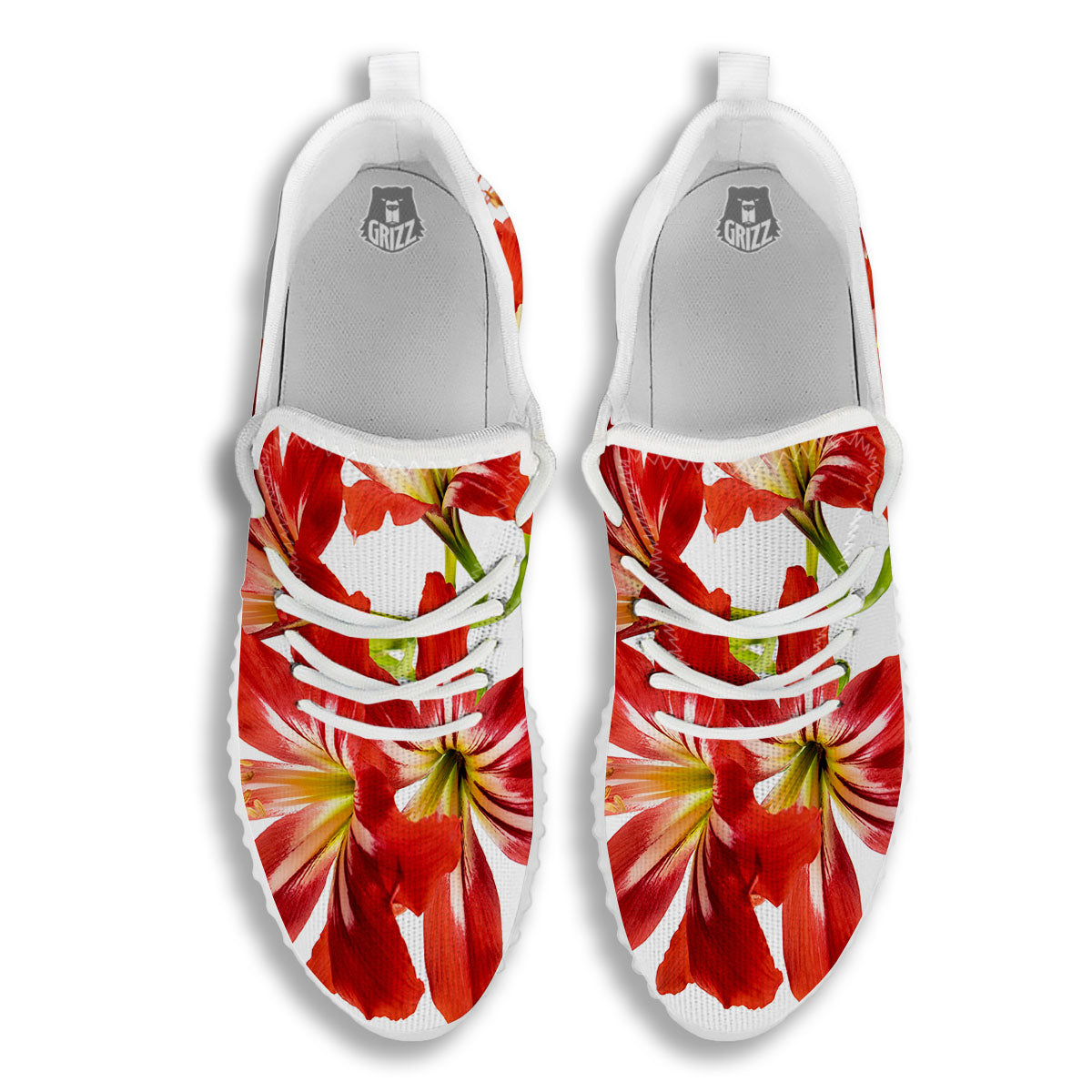 Flower Amaryllis Print White Walking Shoes-grizzshop