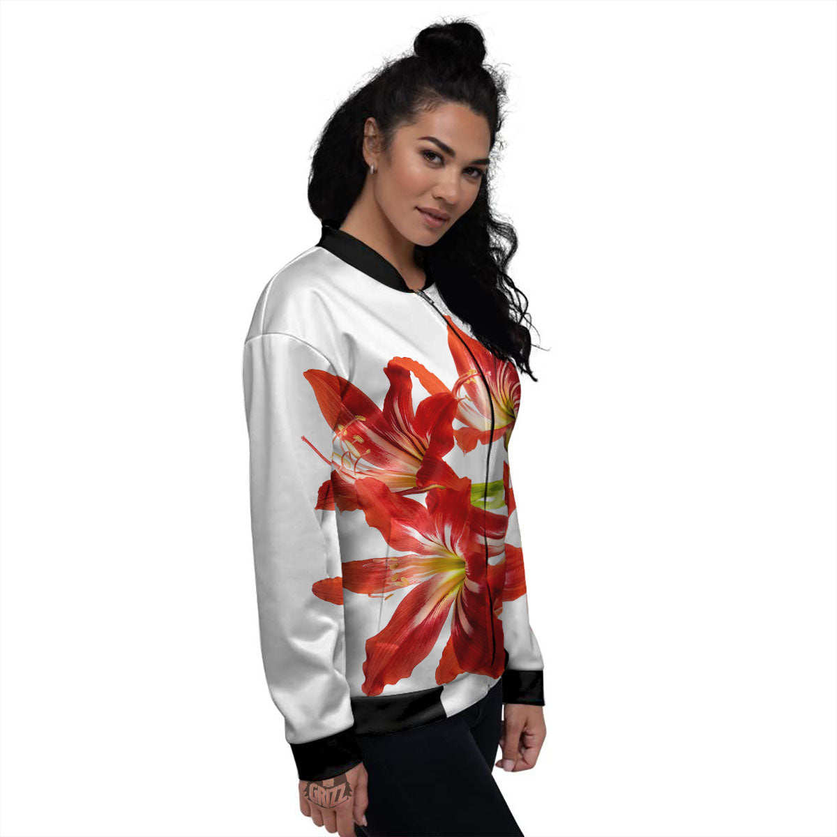 Flower Amaryllis Print Women's Bomber Jacket-grizzshop