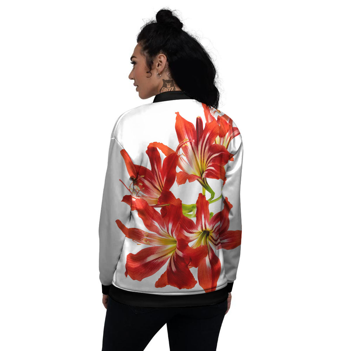 Flower Amaryllis Print Women's Bomber Jacket-grizzshop