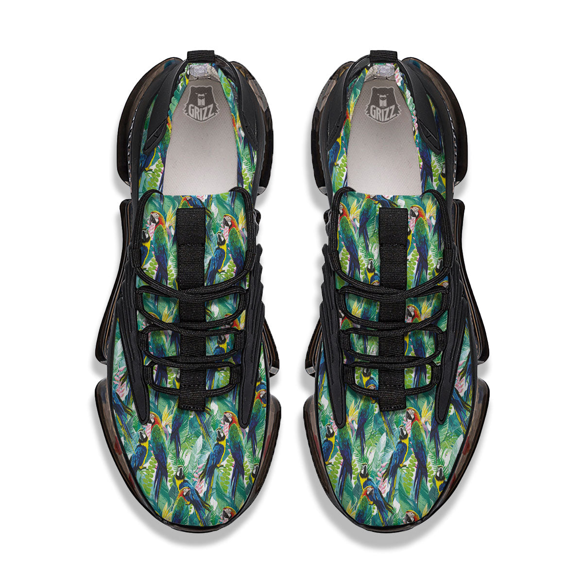 Flower And Parrot Print Pattern Black Gym Shoes-grizzshop