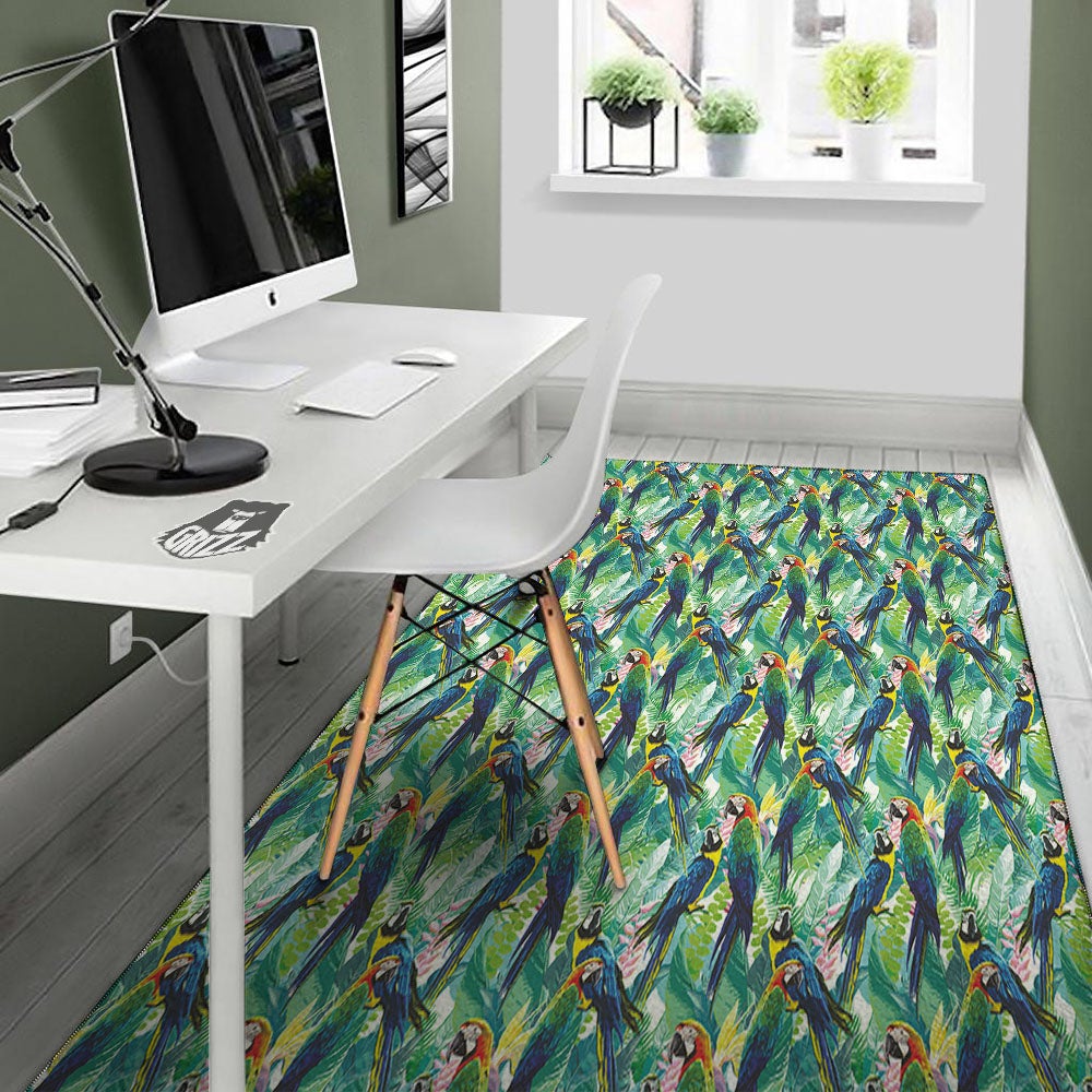 Flower And Parrot Print Pattern Floor Mat-grizzshop