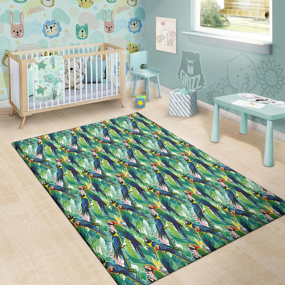 Flower And Parrot Print Pattern Floor Mat-grizzshop