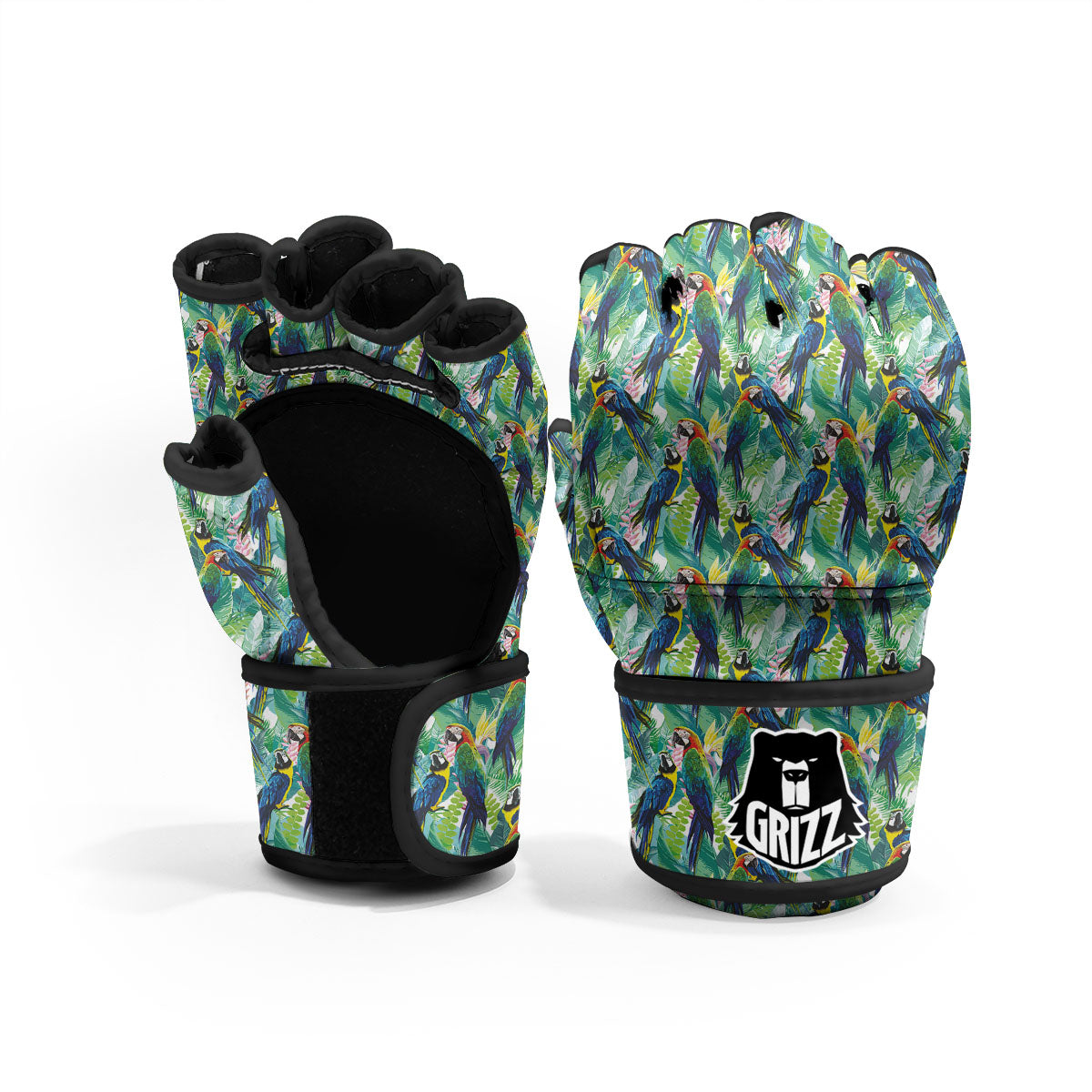 Flower And Parrot Print Pattern MMA Gloves-grizzshop