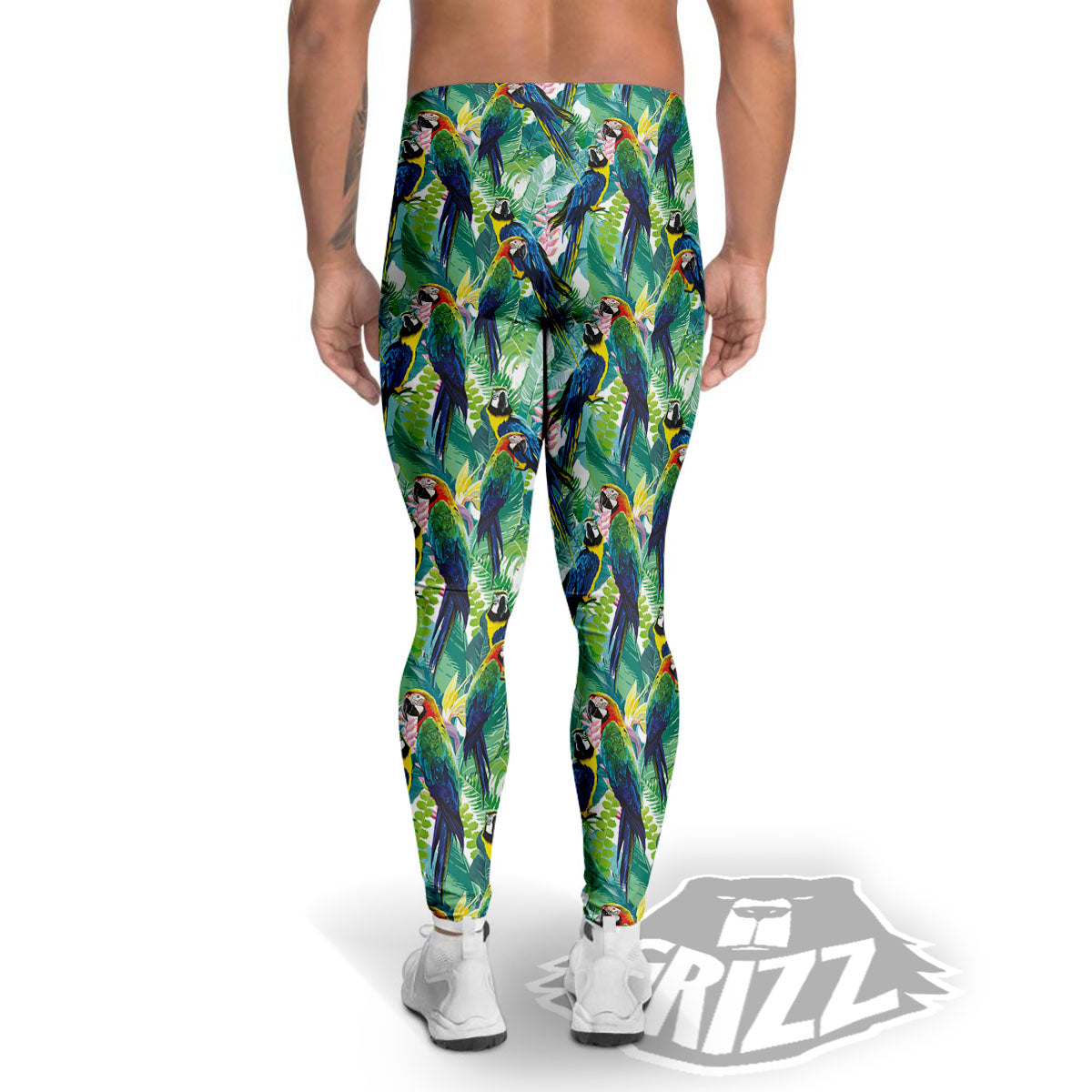 Flower And Parrot Print Pattern Men's Leggings-grizzshop