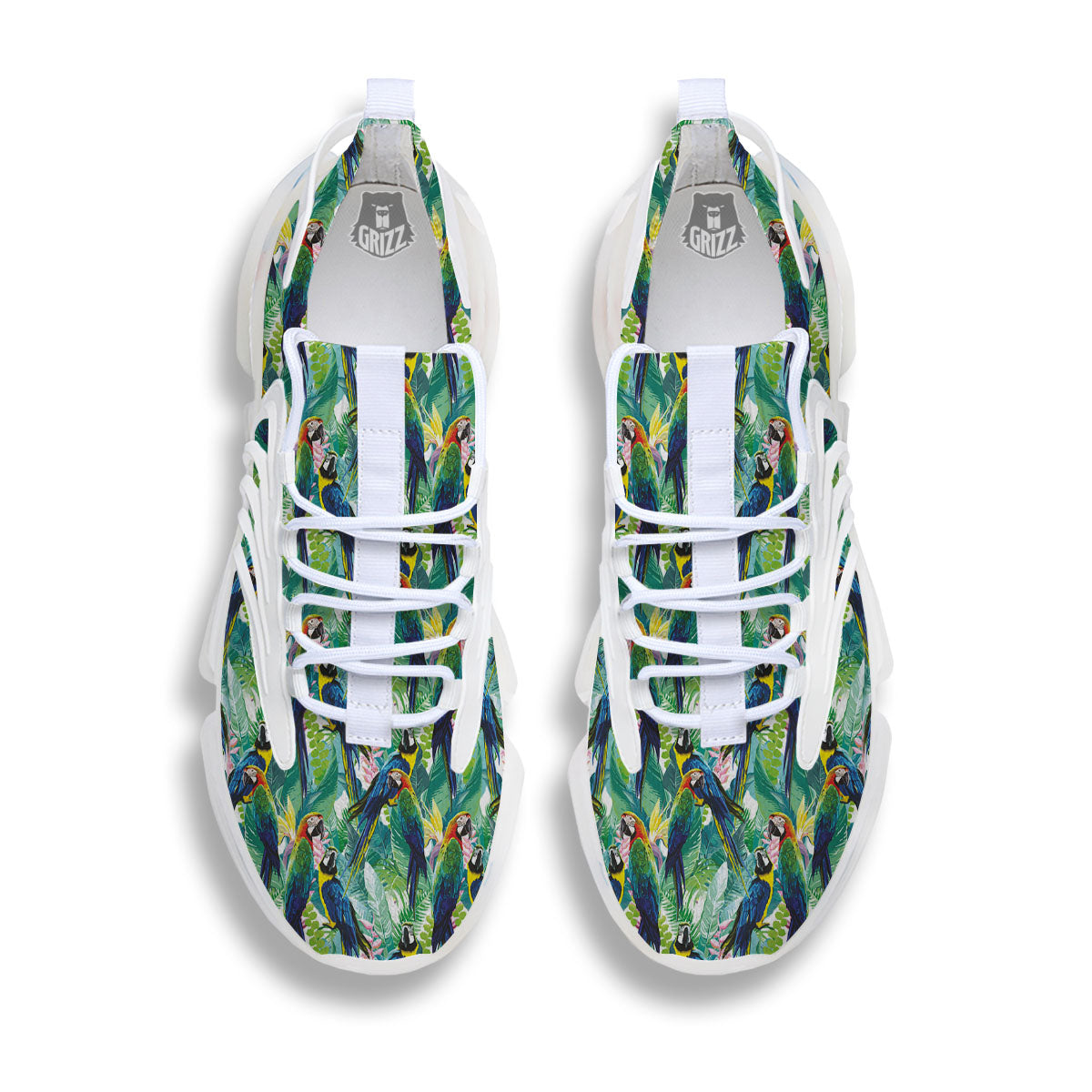 Flower And Parrot Print Pattern White Gym Shoes-grizzshop