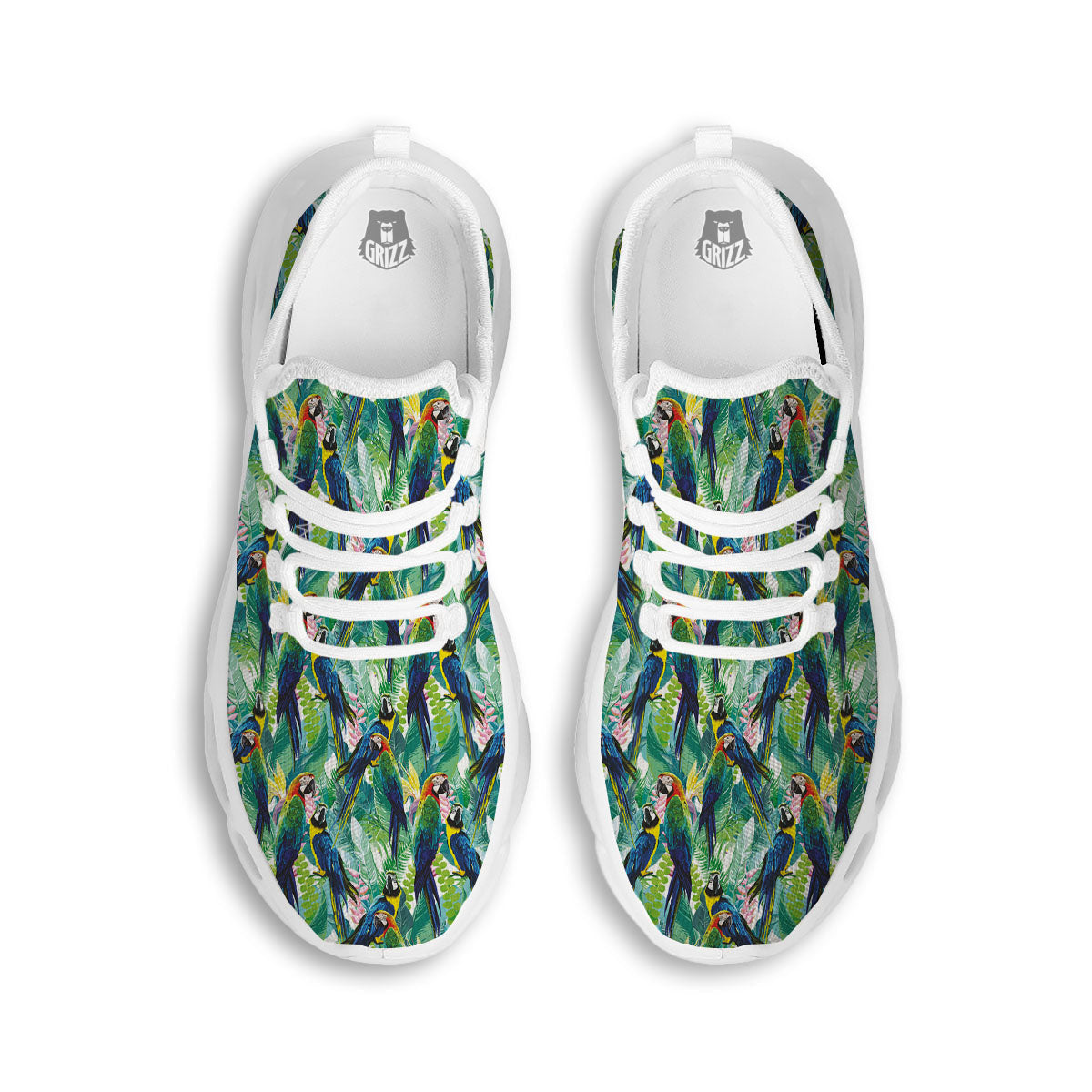 Flower And Parrot Print Pattern White Running Shoes-grizzshop