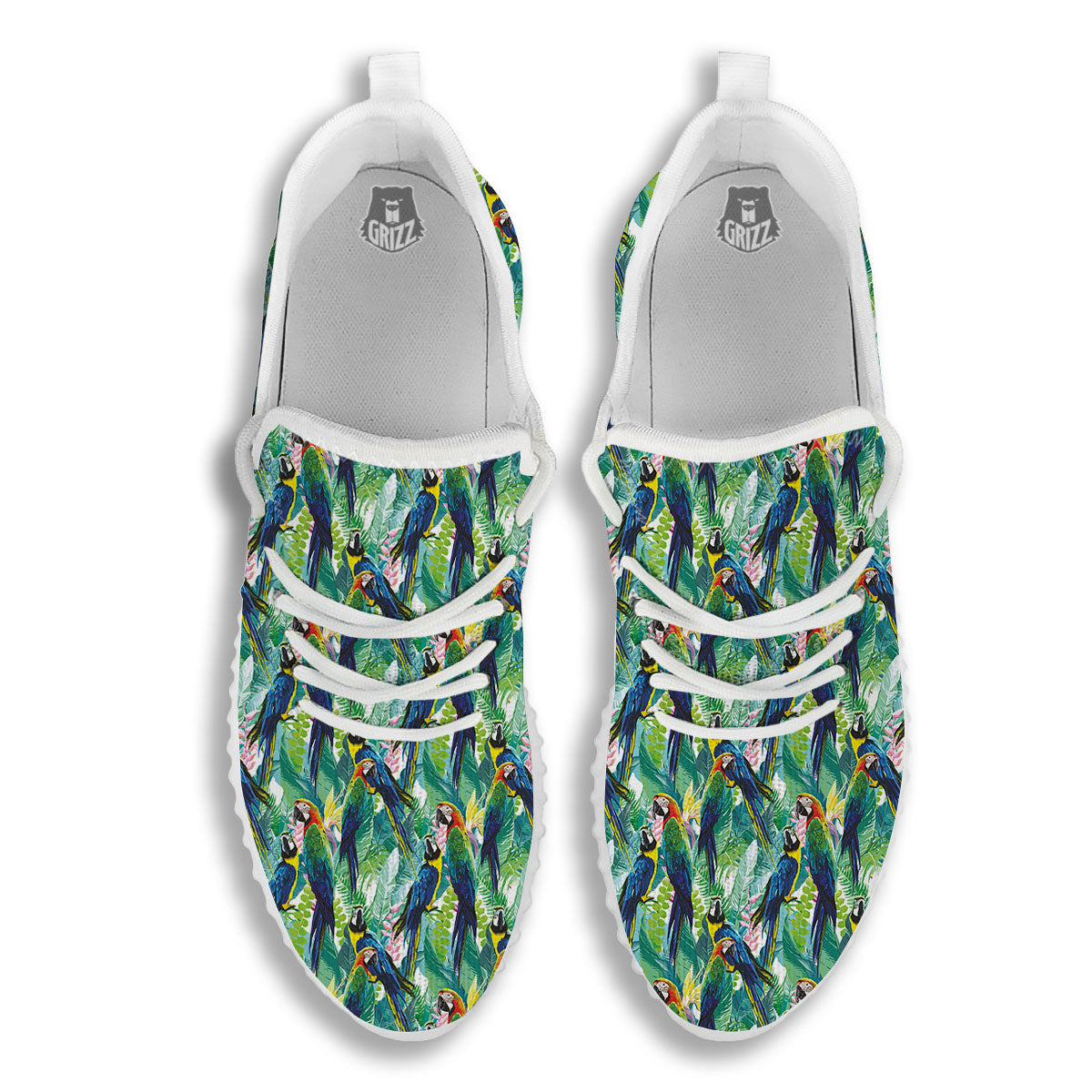 Flower And Parrot Print Pattern White Walking Shoes-grizzshop