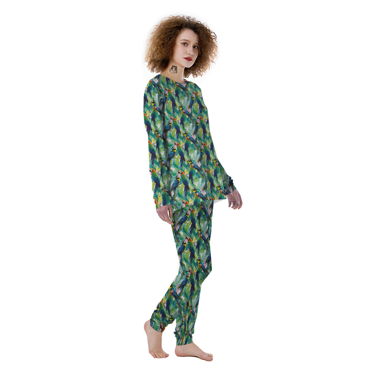 Flower And Parrot Print Pattern Women's Pajamas-grizzshop