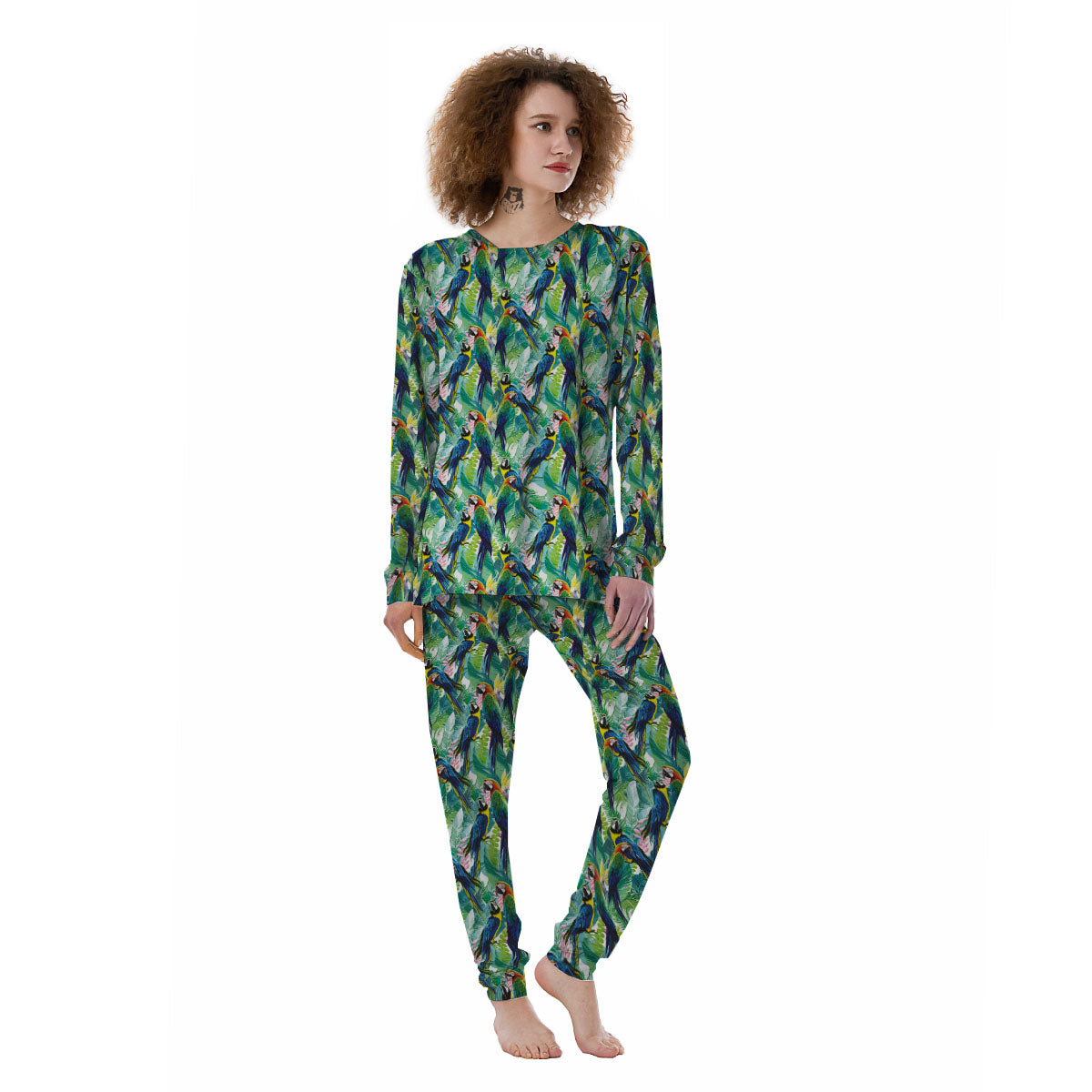 Flower And Parrot Print Pattern Women's Pajamas-grizzshop