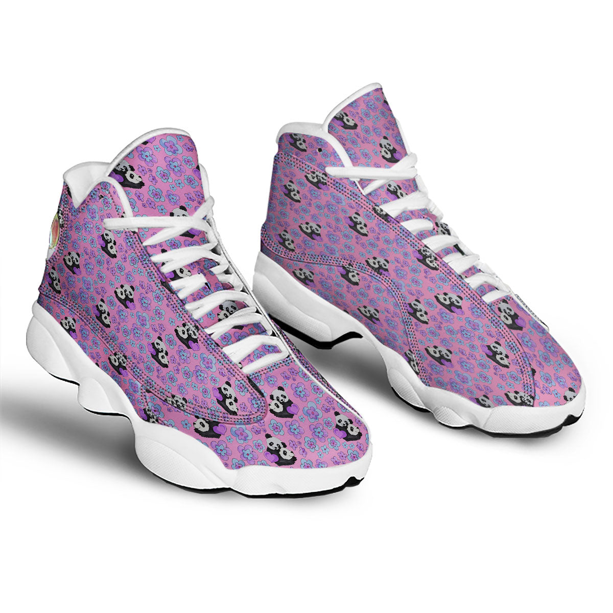 Flower And Purple Panda Print Pattern White Basketball Shoes-grizzshop