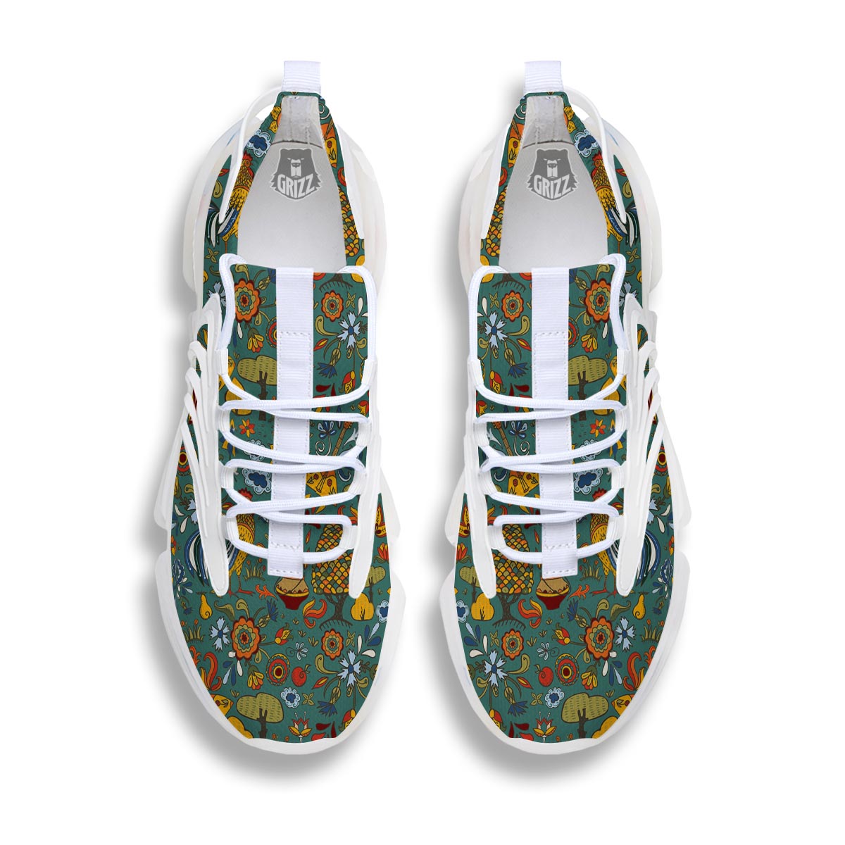 Flower And Rooster Print Pattern White Gym Shoes-grizzshop